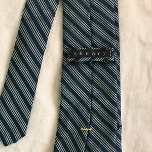 Theory Mens Slim Green and Blue Striped Rep Tie